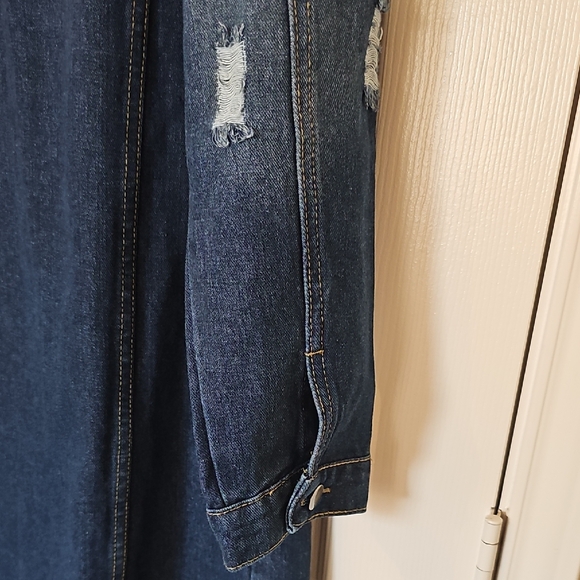 New Only Jeans Women's Long Ripped Button Up Denim Dark Blue Jacket XL - Picture 4 of 12